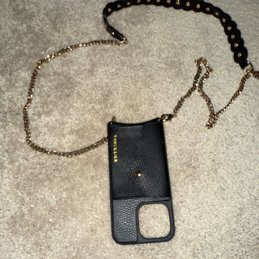 Stylish IPhone 12 Pro Black Phone Case with Gold Chain by Burga